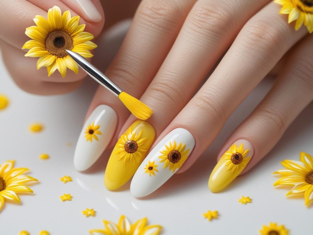 Sunflower Nails 2025: Vibrant and Cheerful Trends for Stunning Manicures 11 “Creating ombre sunflower nail designs for 2025 inspiration.”