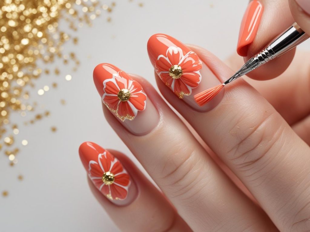 Floral Summer Nails 2025: Bright and Romantic Trends for Stunning Manicures 8 Creating glitter floral summer nail designs for 2025 inspiration.