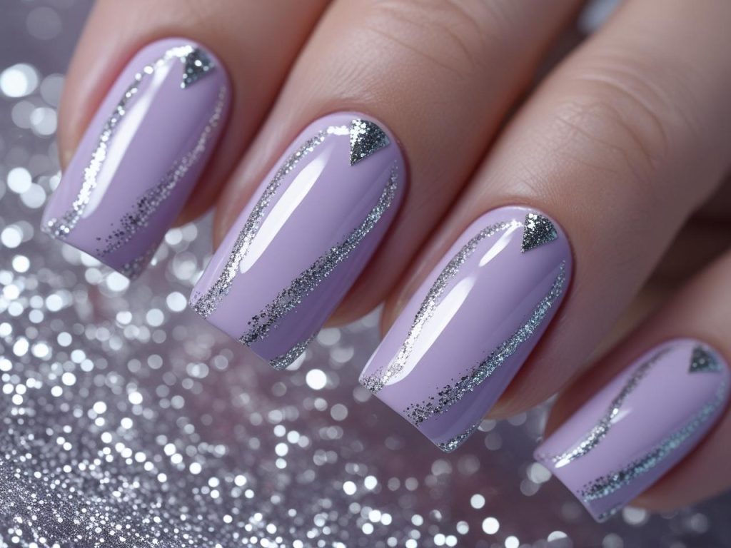 Pastel Nail Designs 2025: Soft and Chic Trends for Stunning Manicures 7 Glitter pastel nail designs with lavender and silver glitter for 2025.