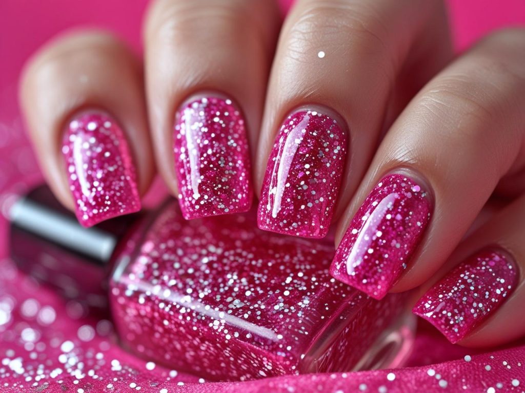 Pink Nail Designs 2025: Vibrant and Chic Trends for Stunning Manicures 6 Hot pink glitter nail designs with sparkling finish for 2025