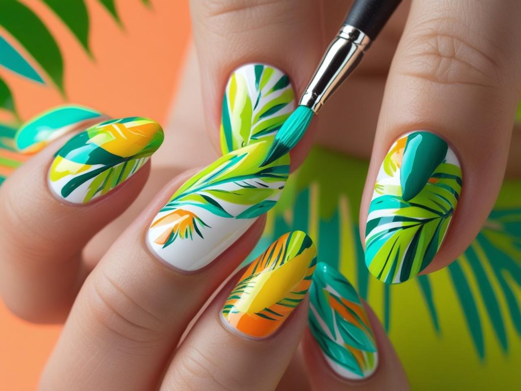 Summer Nail Inspo: Bold and Beautiful Trends for Stunning Manicures 9 Creating tropical print summer nail inspo designs for inspiration