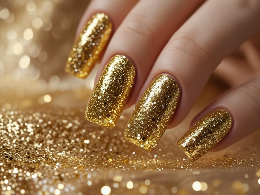 Gold glitter nail designs with sparkling gold finish for 2025