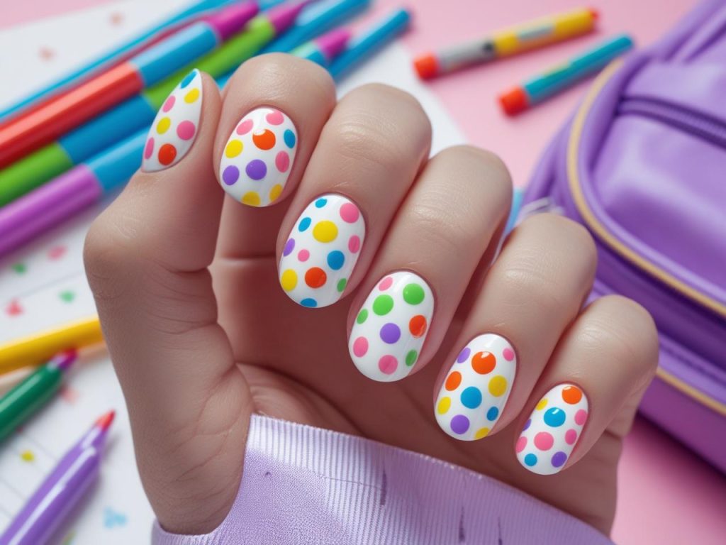Rainbow dot nails 6th grade trends with multicolored polka dots