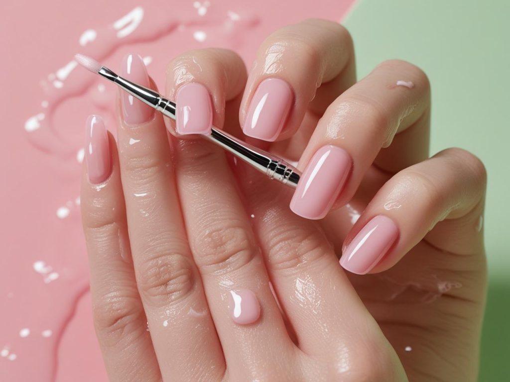 Creating soap nail trends 2025 with sheer pink polish