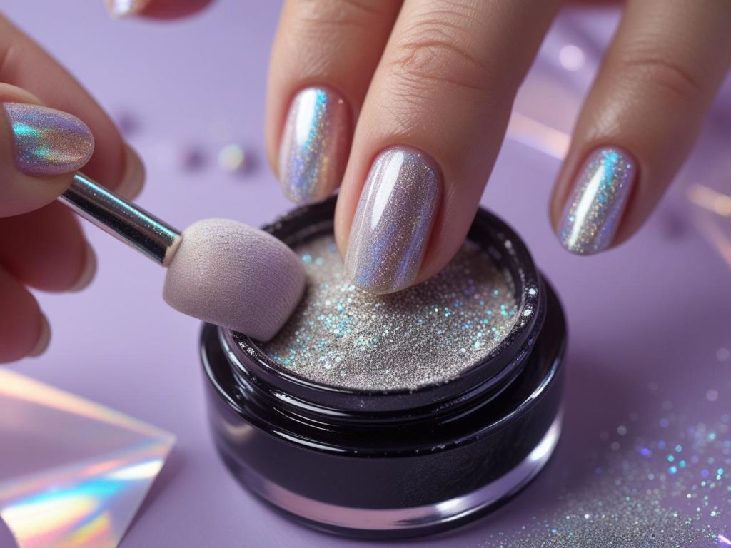 Creating holographic nail trends 2026 with an iridescent finish
