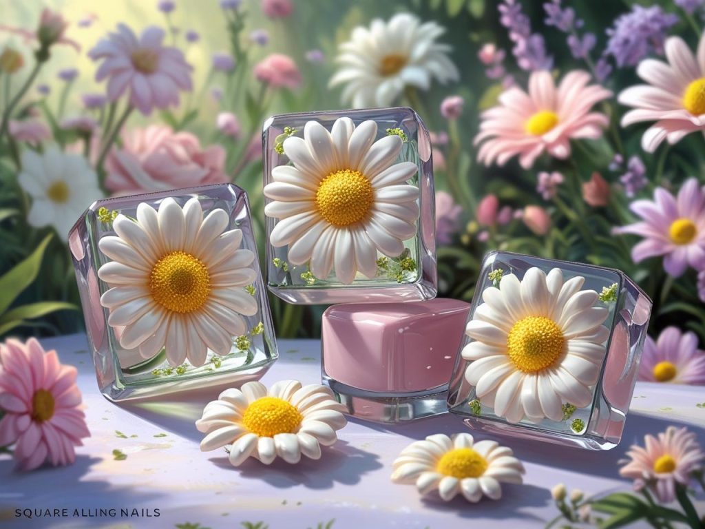 3D floral nail trends 2025 with sculpted daisies