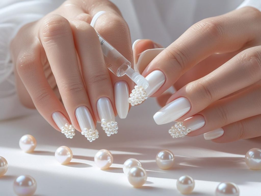 White Nail Designs 2025: Elegant and Timeless Trends for Stunning Manicures 11 Creating white pearl nail designs for 2025 inspiration