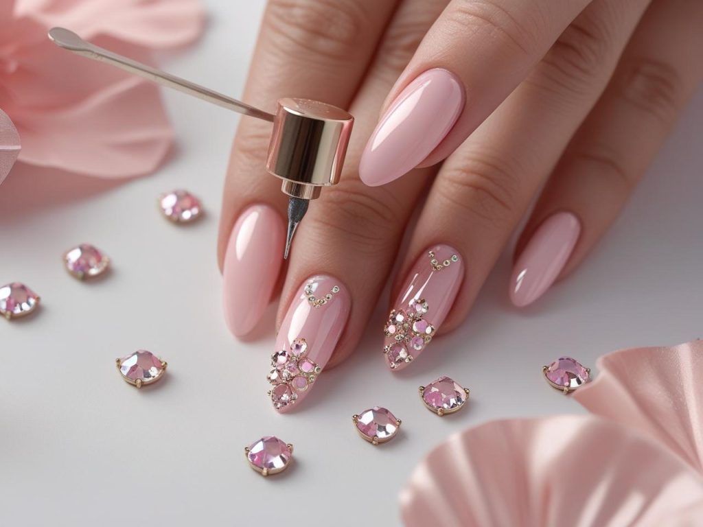 Pink Nail Designs 2025: Vibrant and Chic Trends for Stunning Manicures 13 “Creating pink gemstone nail designs for 2025 inspiration.”