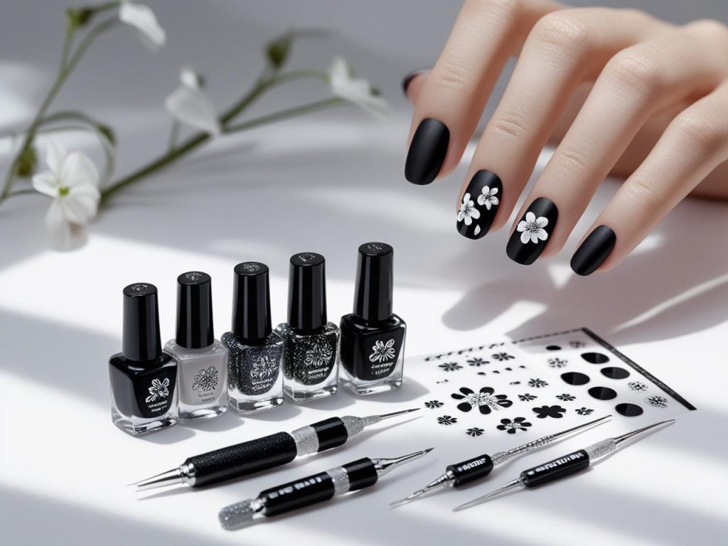 Black Nail Designs 2025: Bold and Edgy Trends for Stunning Manicures 16 “Nail art kit with black polish and tools for 2025 black nail designs.”