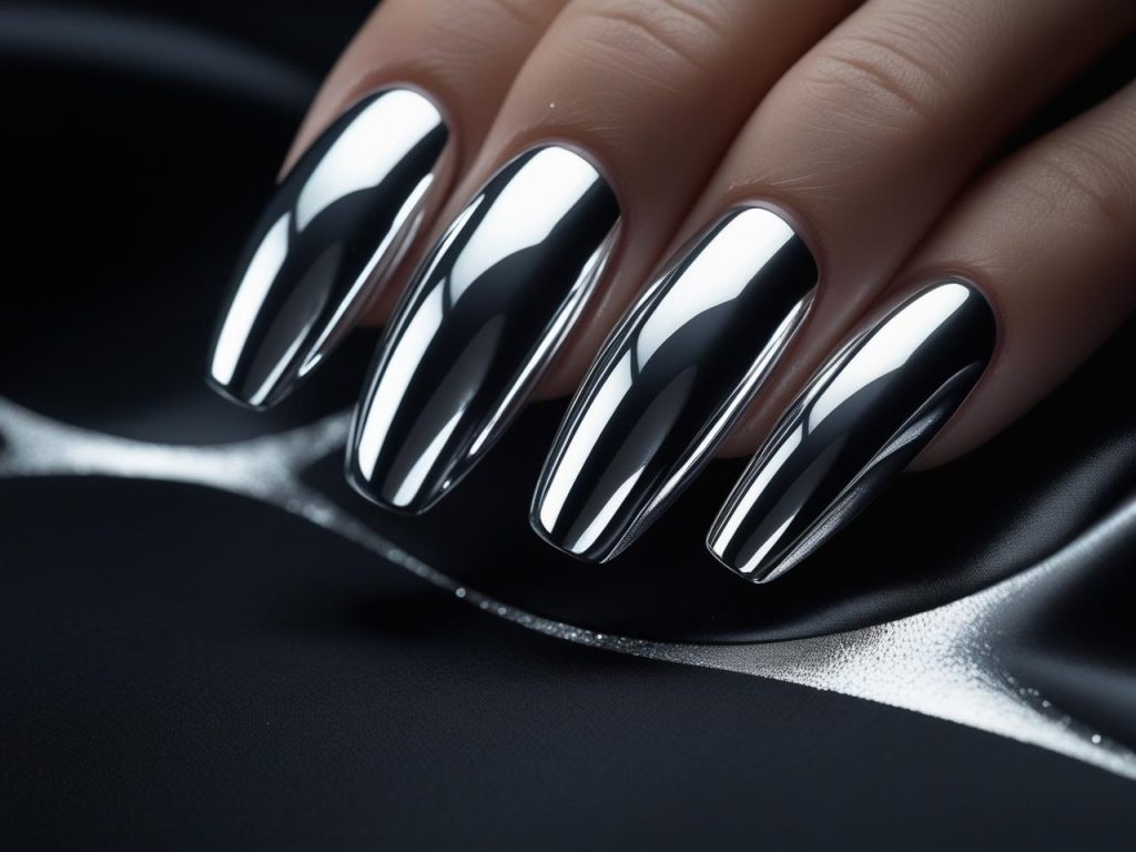 “Silver chrome nail designs with metallic finish for 2025.”