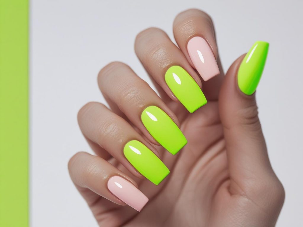 Neon Nails 2025: Vibrant Electric Trends for Stunning Manicures 6 “Neon accent nail designs with green pop for 2025.”