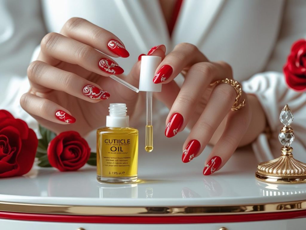 Red Nail Designs 2025: Bold and Timeless Trends for Stunning Manicures 15 “Applying cuticle oil for flawless red nail designs in 2025.”