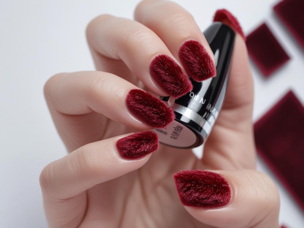 Viral Nail Designs: Bold and Shareable Manicures for Every Style 8 Creating velvet Pinterest nail trends with fuzzy red polish