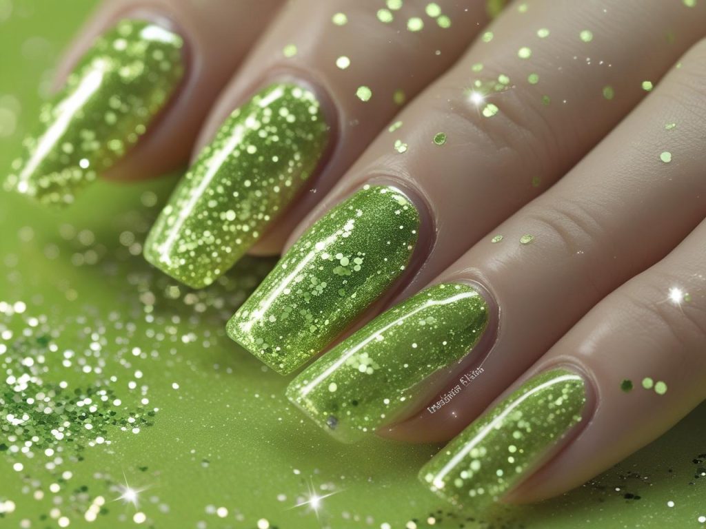  “Lime glitter nail designs with sparkling green finish for 2025.”