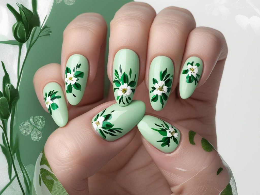  “Creating green floral nail designs for 2025 inspiration.”