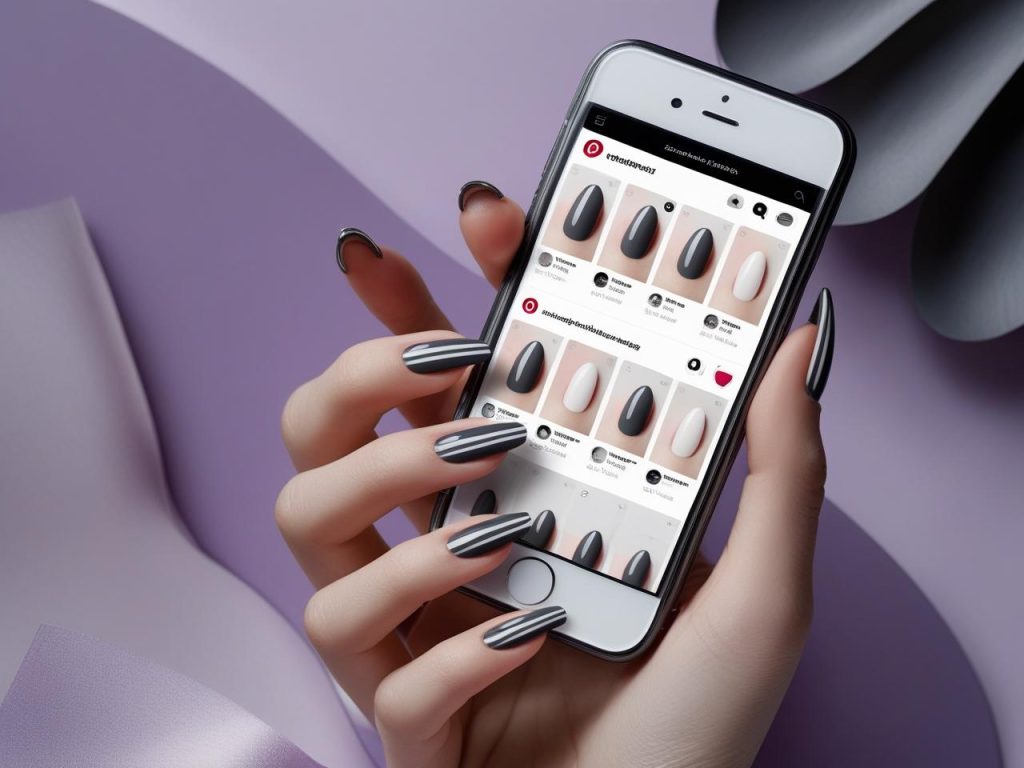 Classic line simple nail designs with white line on charcoal on a Pinterest board, showcasing minimalist nail trends