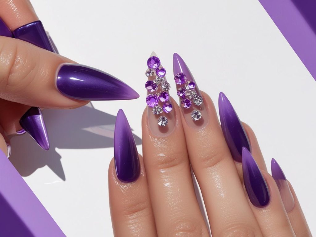 Purple Nail Designs 2025: Vibrant and Regal Trends for Stunning Manicures 13 “Creating purple gemstone nail designs for 2025 inspiration.”