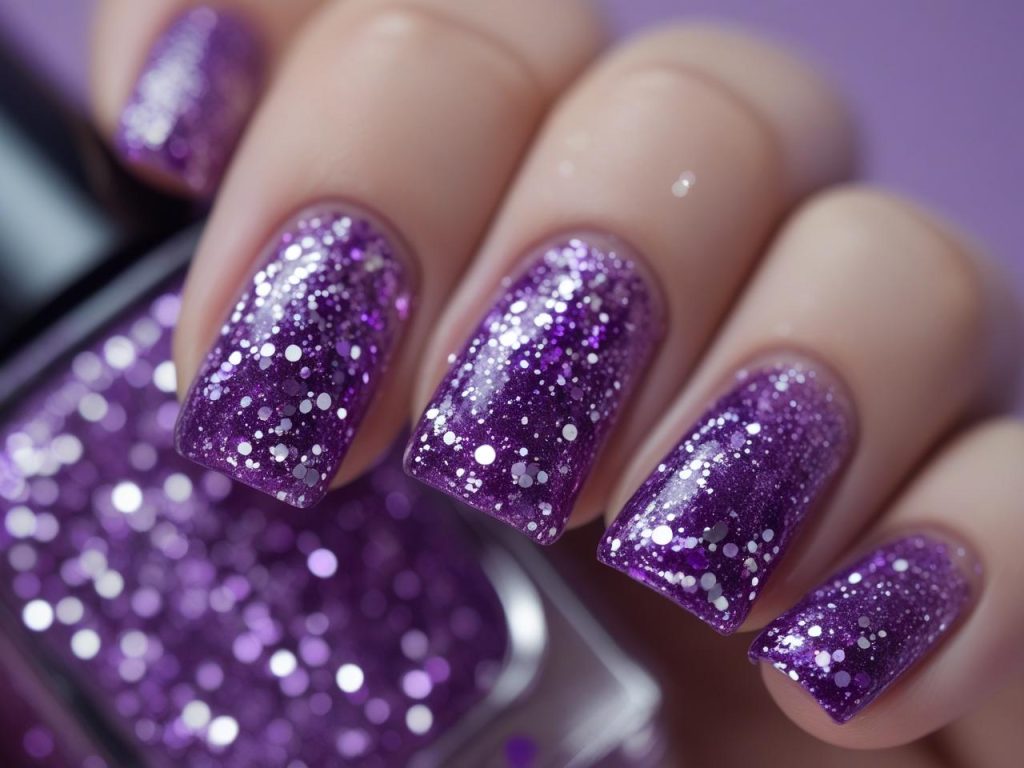 Purple Nail Designs 2025: Vibrant and Regal Trends for Stunning Manicures 6 “Amethyst glitter nail designs with sparkling purple finish for 2025.”