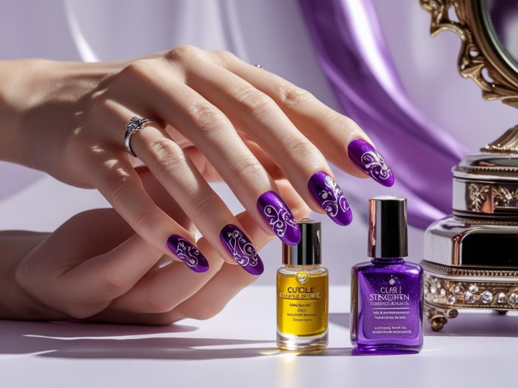 Purple Nail Designs 2025: Vibrant and Regal Trends for Stunning Manicures 15 “Applying cuticle oil for flawless purple nail designs in 2025.”