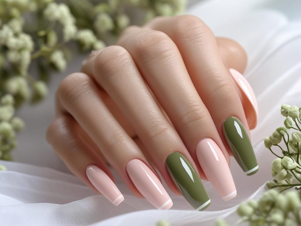  “Green French tip nail designs with olive green tips for 2025.”
