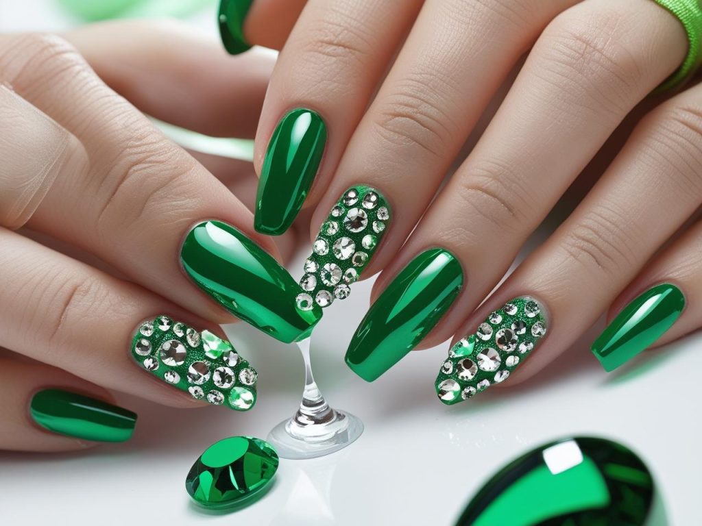  “Nail art kit with green polish and tools for 2025 green nail designs.”