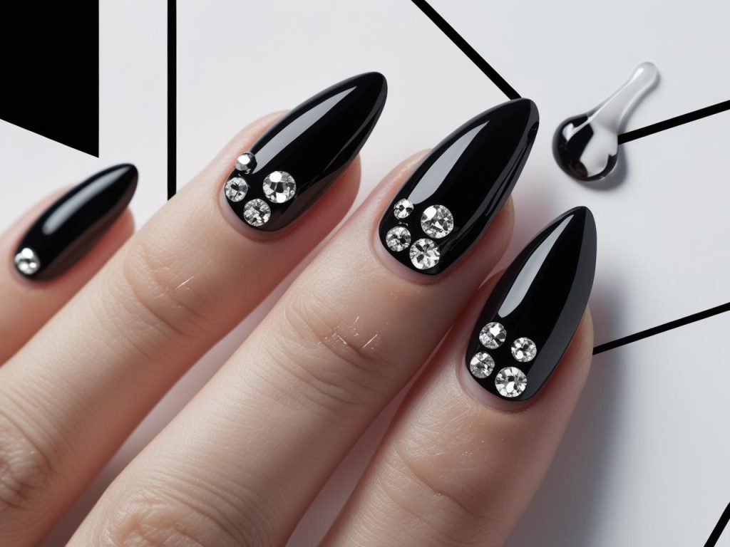 Black Nail Designs 2025: Bold and Edgy Trends for Stunning Manicures 13 “Creating black gemstone nail designs for 2025 inspiration.”