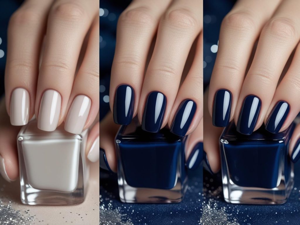 “DIY navy gloss nail tutorial for 2025 trends.”