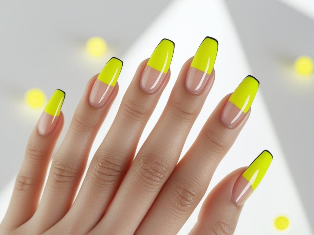 Neon Nails 2025: Vibrant Electric Trends for Stunning Manicures 8 “Neon French tip nail designs with yellow tips for 2025.”