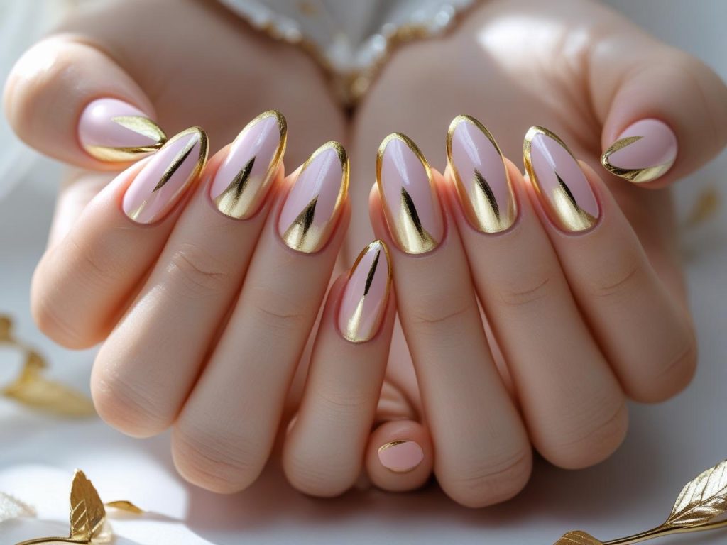 Gold French tip nail designs with metallic gold tips for 2025