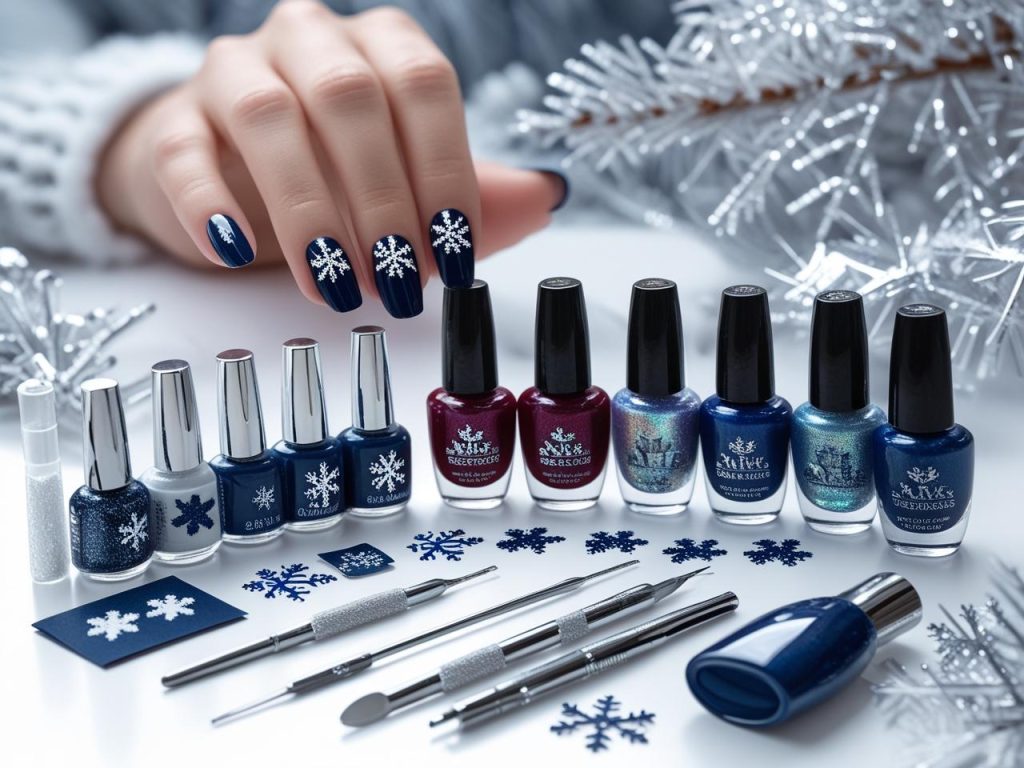 Winter Nail Inspo: Cozy and Glamorous Trends for Stunning Manicures 14 “Nail art kit with polish and tools for winter nail inspo designs.”