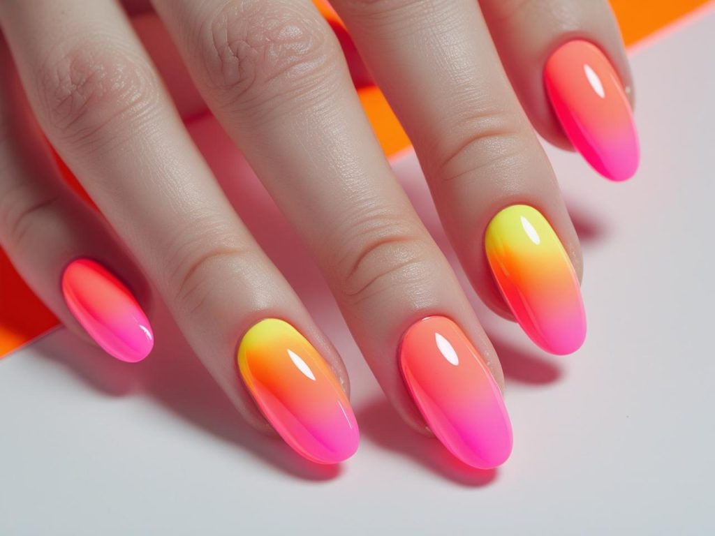 Neon Nails 2025: Vibrant Electric Trends for Stunning Manicures 12 “Neon ombre nail designs with orange to pink fade for 2025.”