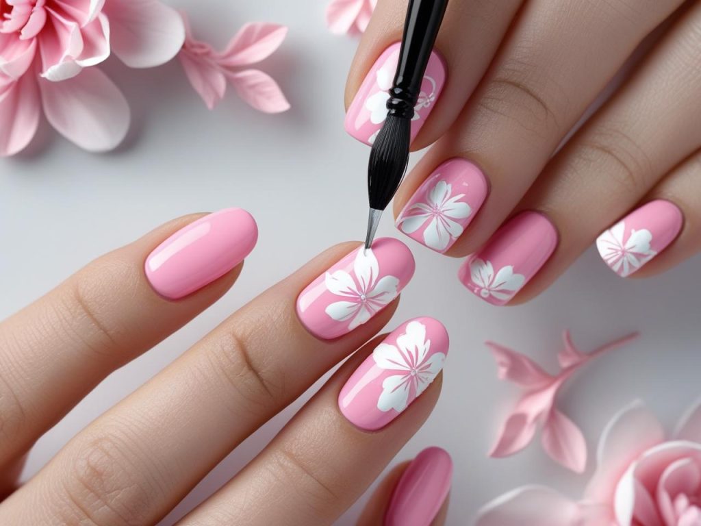 Pink Nail Designs 2025: Vibrant and Chic Trends for Stunning Manicures 11 “Creating pink floral nail designs for 2025 inspiration.”