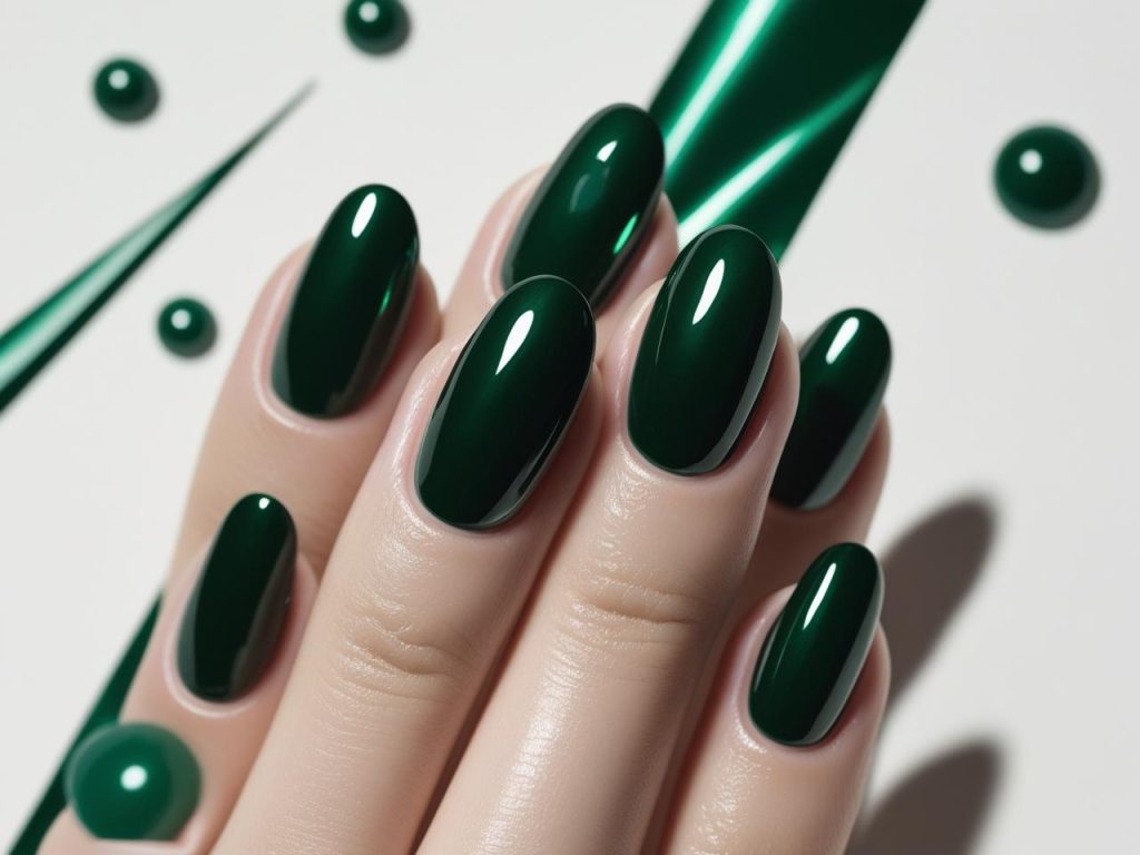  “Emerald gloss nail designs with deep green finish for 2025.”