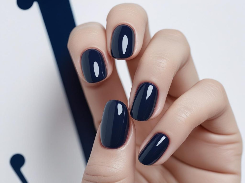 “Navy gloss nail designs with deep navy finish for 2025.”