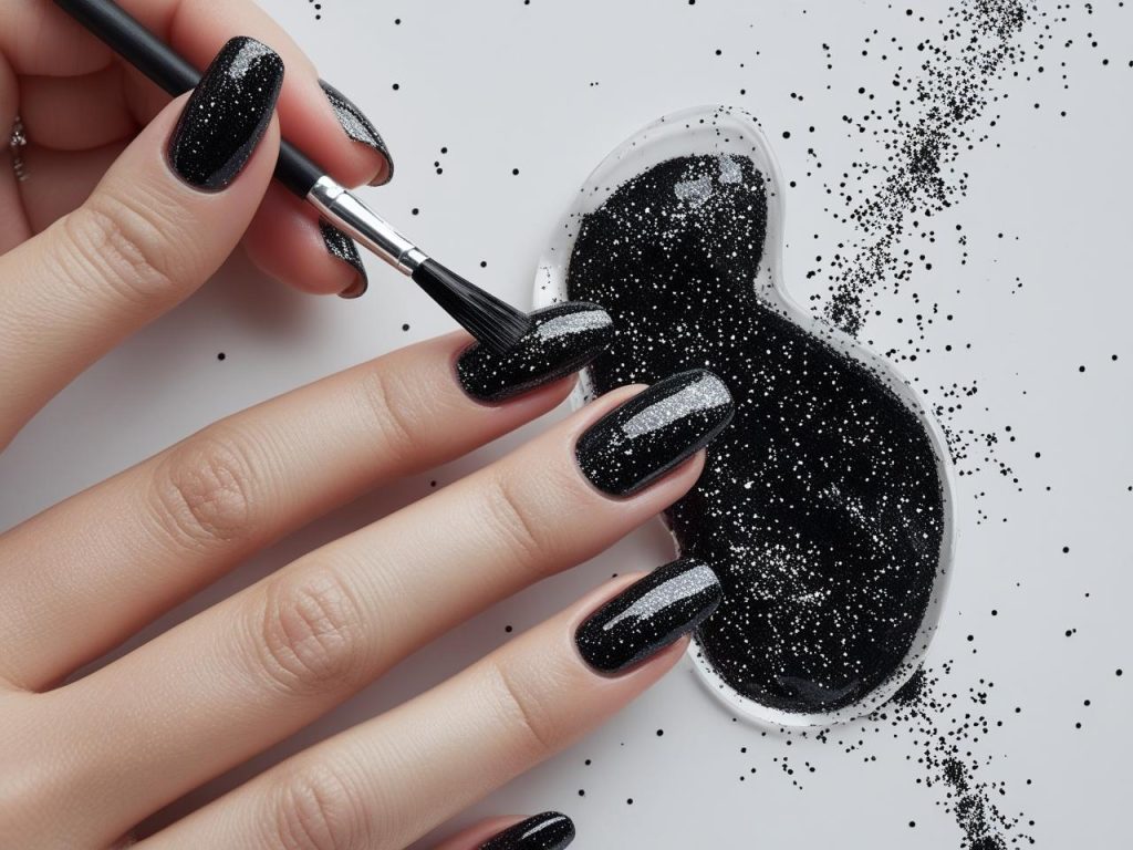 Black Nail Designs 2025: Bold and Edgy Trends for Stunning Manicures 7 “Creating obsidian glitter nail designs for 2025 inspiration.”