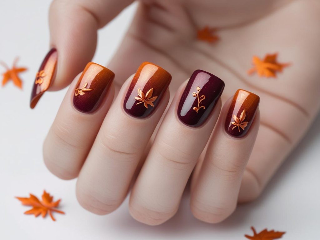  “Ombre maple fall nail inspo designs with rust orange-to-burgundy gradient and 