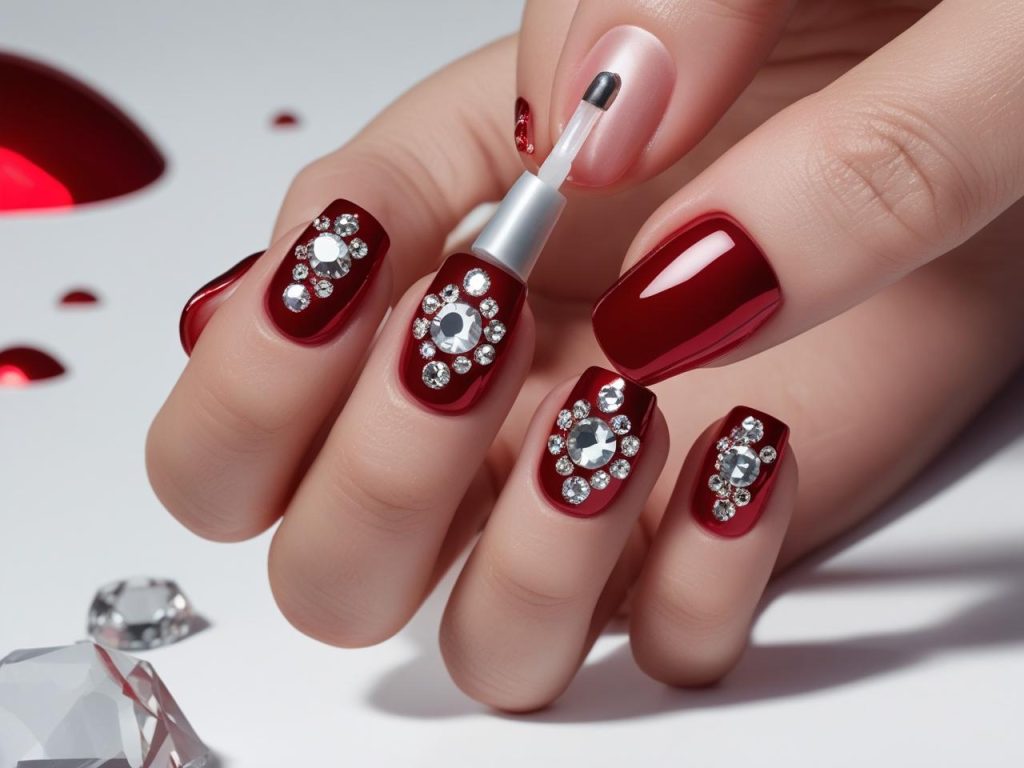 Red Nail Designs 2025: Bold and Timeless Trends for Stunning Manicures 13 “Creating red gemstone nail designs for 2025 inspiration.”