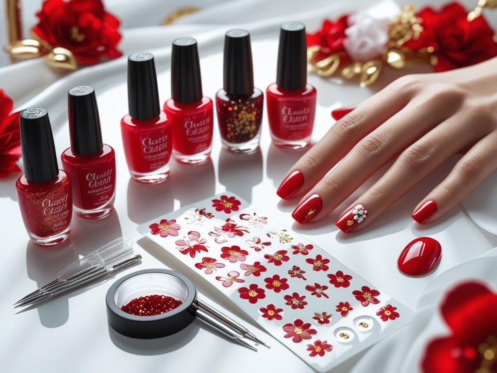 Red Nail Designs 2025: Bold and Timeless Trends for Stunning Manicures 16 “Nail art kit with red polish and tools for 2025 red nail designs.”