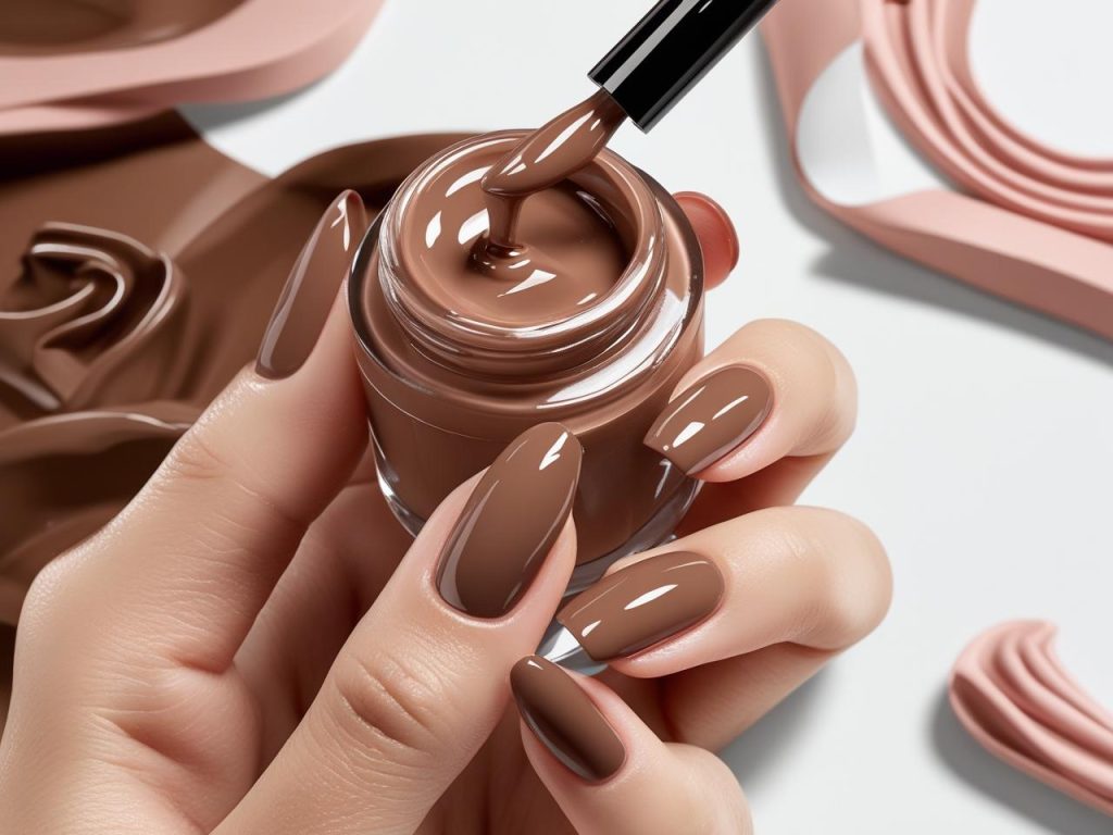 Creating mocha mousse nail trends 2025 with creamy brown polish