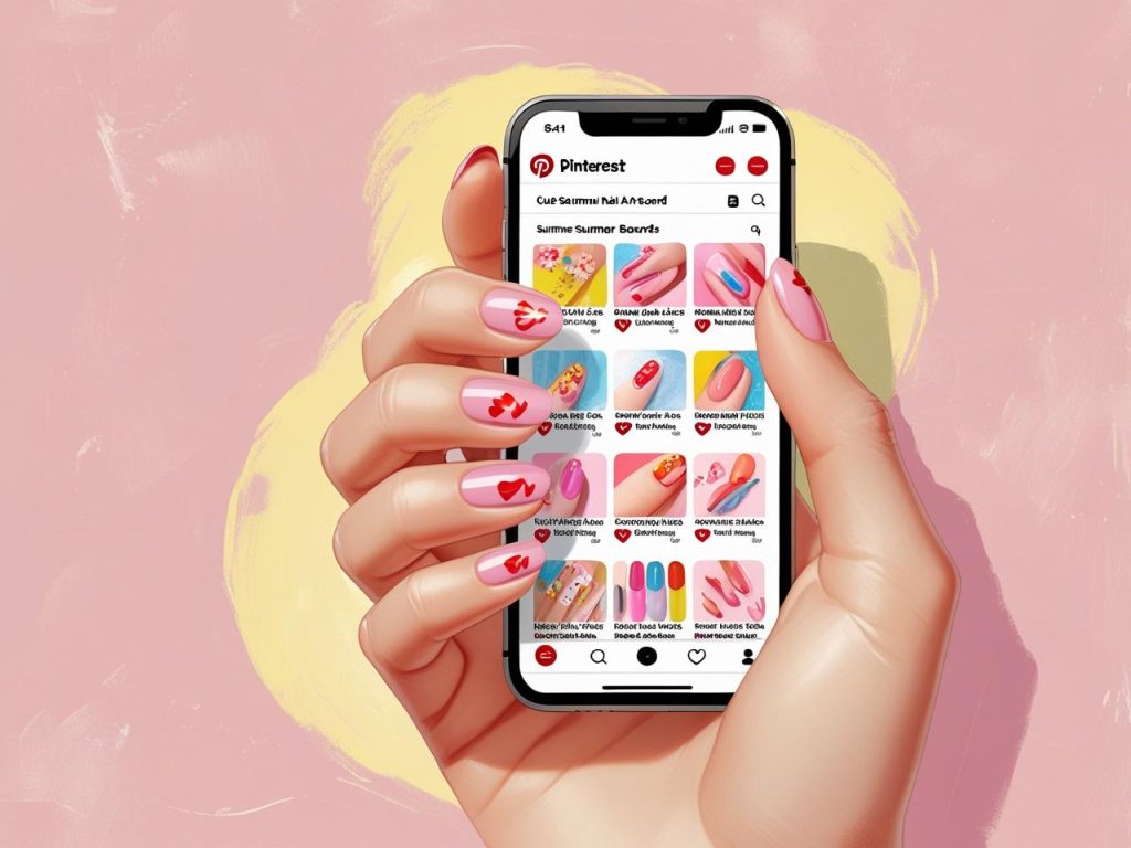 Cute Summer Nails: Playful and Chic Trends for Stunning Manicures 3 Classic heart cute summer nails with pink polish on a Pinterest board, showcasing playful nail trends