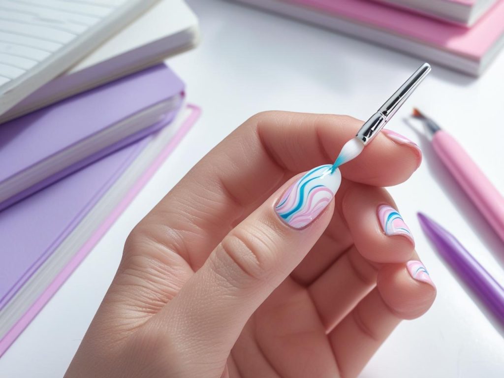 Creating pastel swirl nails 6th grade trends with pink and blue swirls