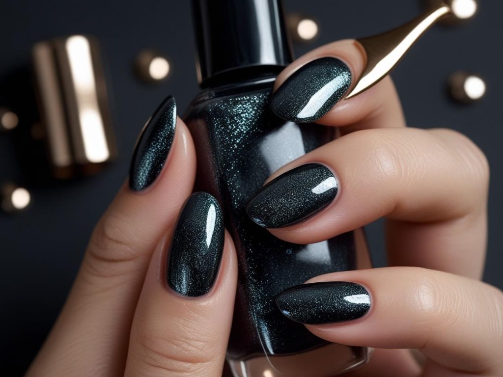 “Creating midnight metallic nail designs for 2025 inspiration.”