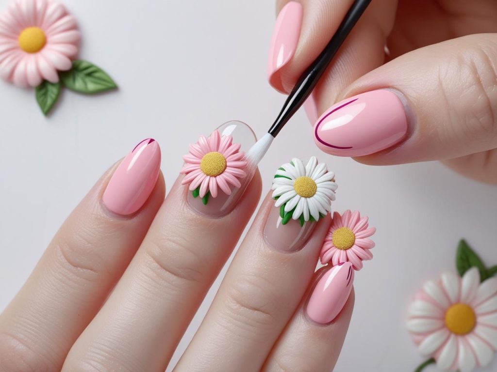 Creating 3D floral nail trends 2025 with sculpted daisies