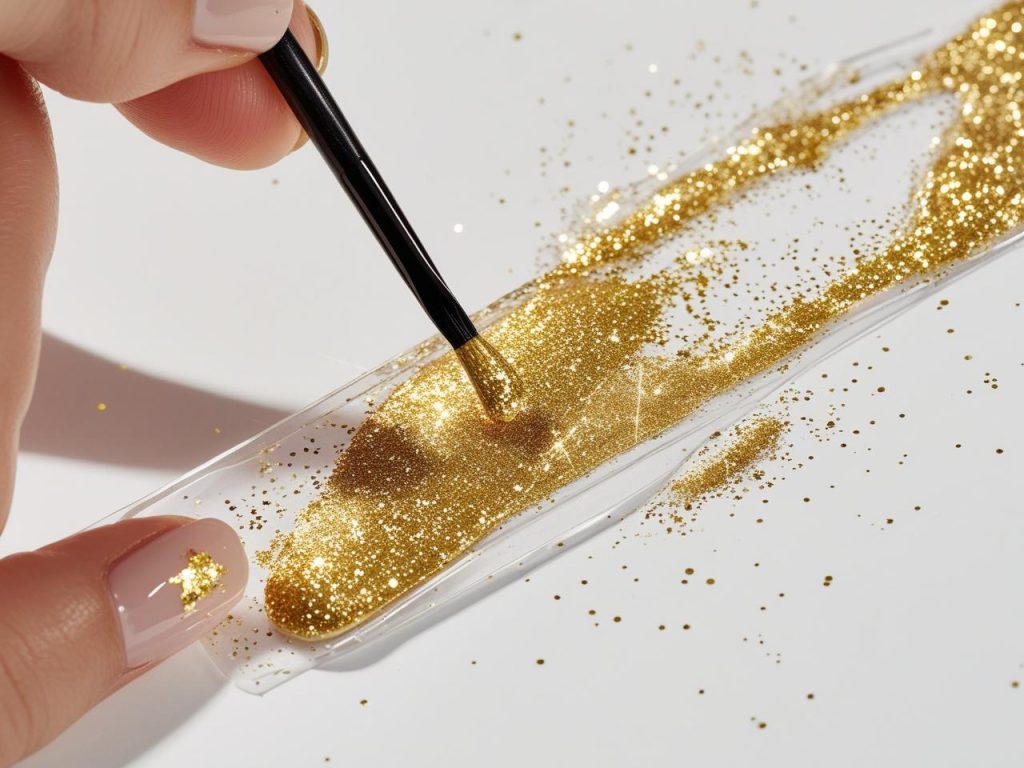Creating gold glitter nail designs for 2025 inspiration.