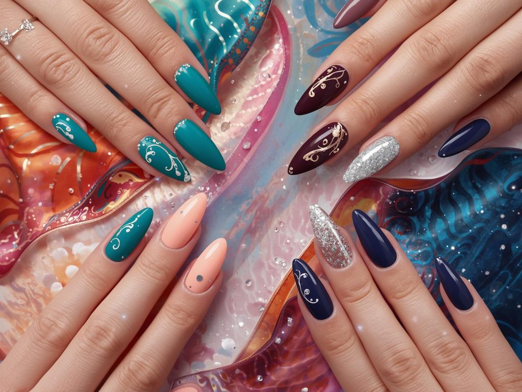  Swirl nail designs with white swirl accents, gold swirl details, silver swirl patterns, and holographic swirl embellishments for captivating Pinterest inspiration.