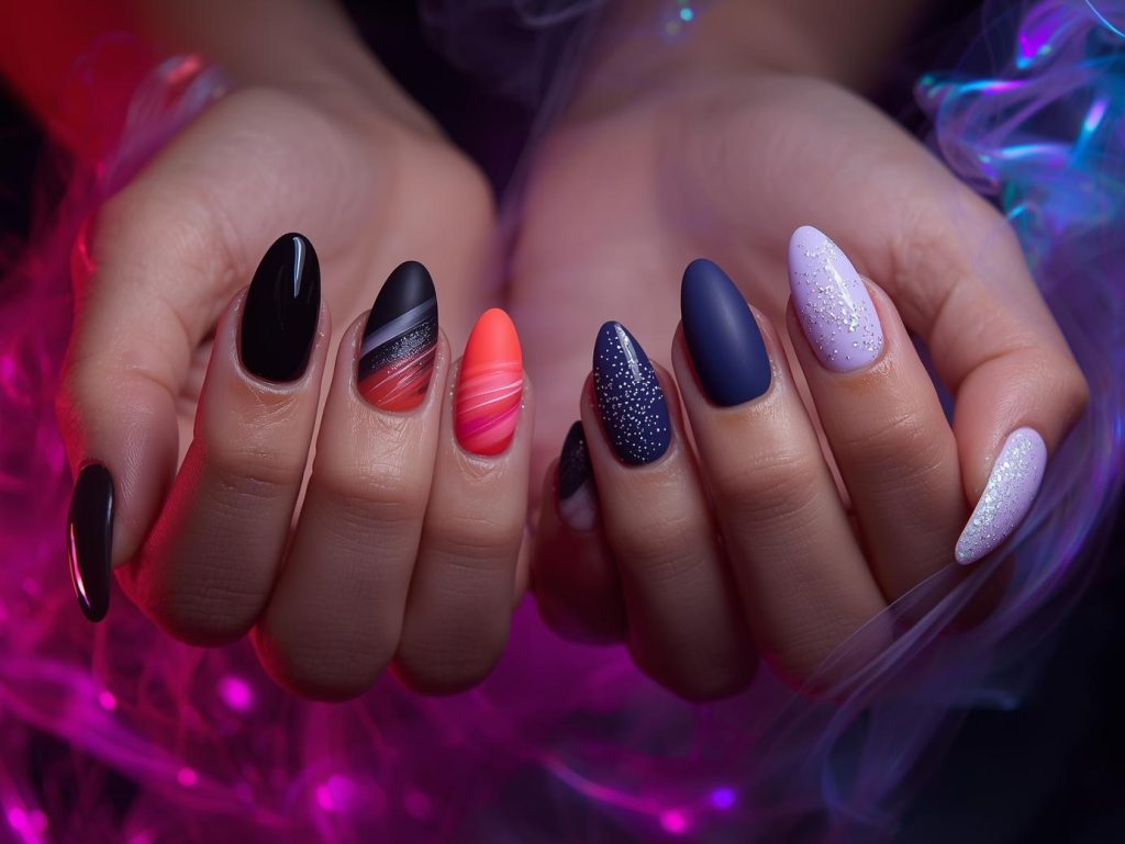  Airbrush nail designs with white gradients, pink ombre accents, silver patterns, and holographic details for captivating Pinterest inspiration.