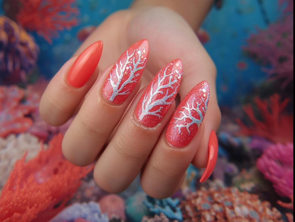 Coral Nail Designs: Vibrant and Pinterest-Worthy Manicures to Adore 12 Creating glossy coral holographic coral reef nail art with holographic polish.