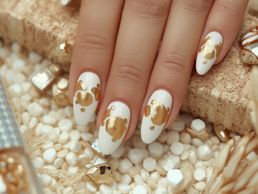 Cow Print Nail Designs: Playful and Pinterest-Worthy Manicures to Adore 11 Soft ivory gold cow nail art with glossy finish.