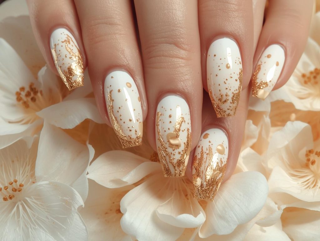 Watercolor Nail Designs: Dreamy and Pinterest-Worthy Manicures to Adore 11 Glossy ivory gold watercolor nail art with glossy finish.