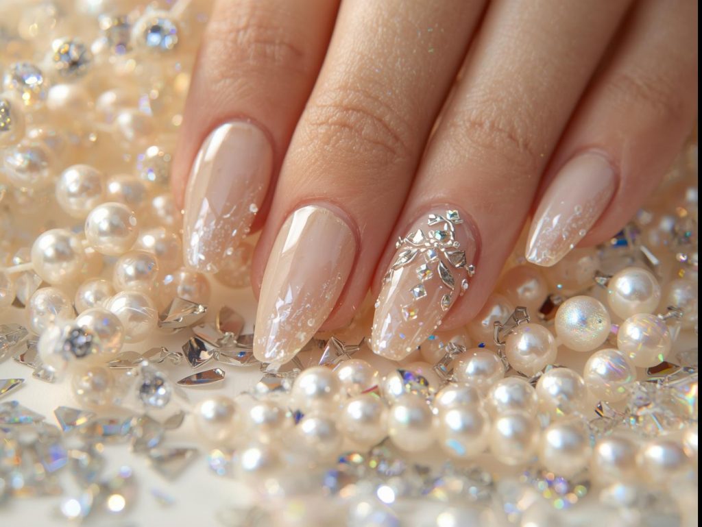 Beige Nail Designs: Elegant and Pinterest-Worthy Manicures to Adore 11 Glossy beige holographic pearl nail art with glossy finish.